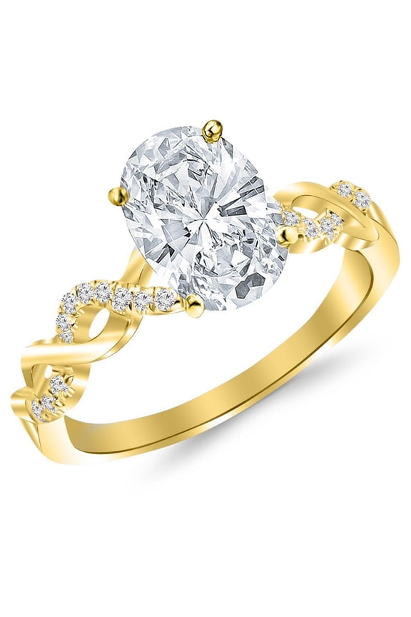 14K Yellow Gold 2.13 Carat LAB GROWN IGI CERTIFIED DIAMOND Twisting Infinity Gold and Diamond Split Shank Pave Set Oval Cut Diamond Engagement Ring (E-F Color VS1-VS2 Clarity 2 Ct Center)