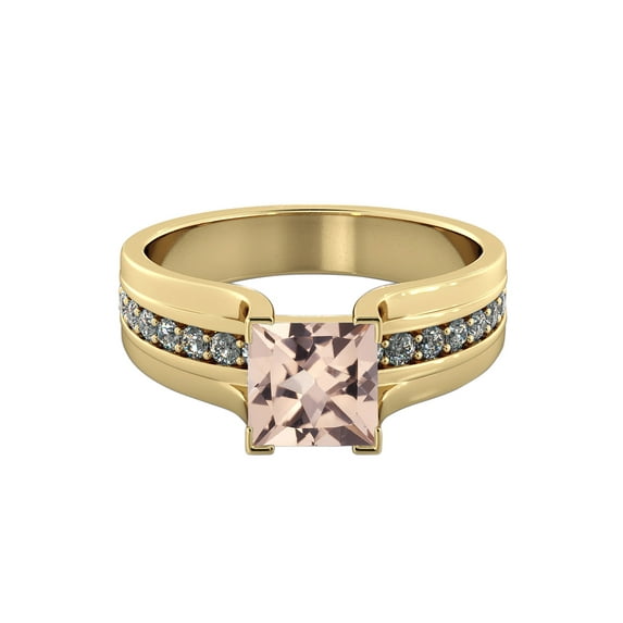14K Yellow Gold 2.20 CT natural peach/pink VS Morganite Ring with Diamonds Bridge Vintage Promise