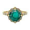 thumbnail image 1 of 14K Yellow Gold 2.25 ctw Lab Created Green Emerald Stone Ring with Diamonds Flower Leaves Halo, 1 of 7