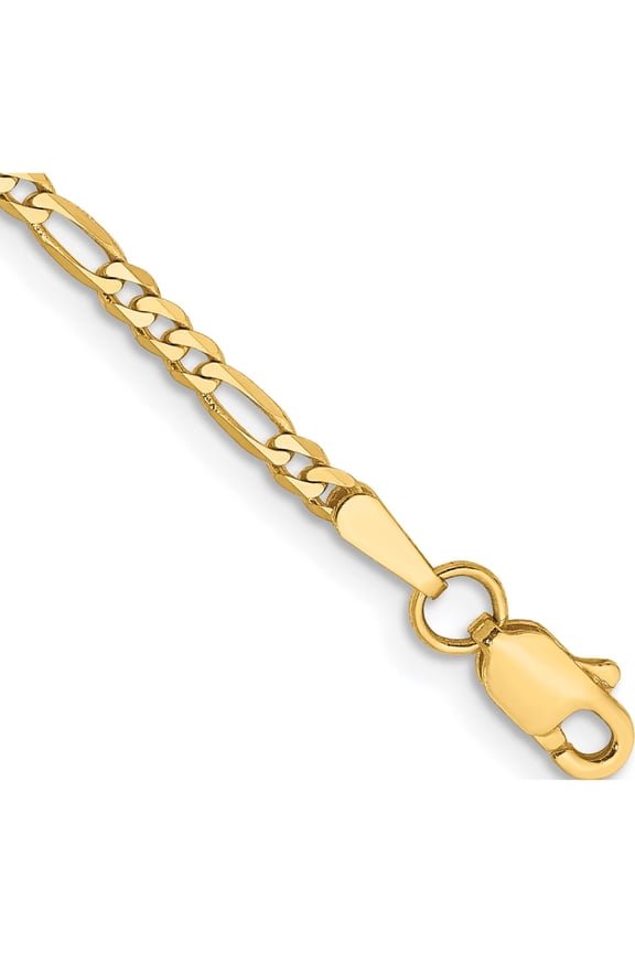 14K Yellow Gold 9 inch 2.25mm Flat Figaro with Lobster Clasp Anklet