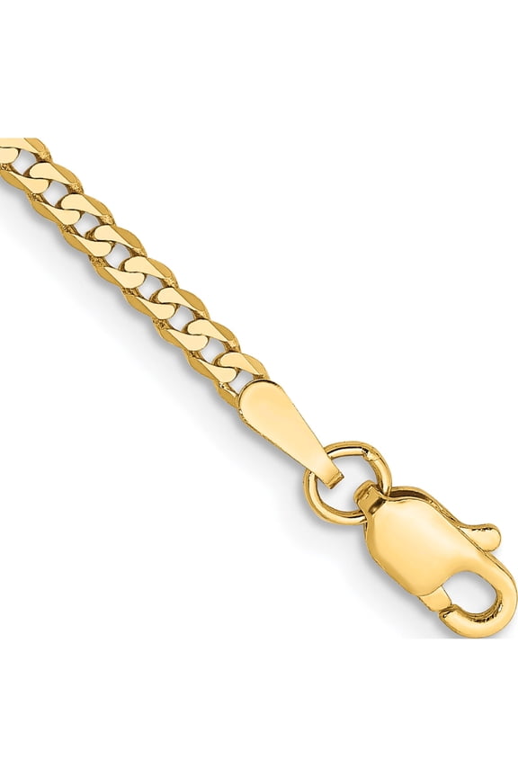 14K Yellow Gold 8 inch 2.2mm Flat Beveled Curb with Lobster Clasp Bracelet