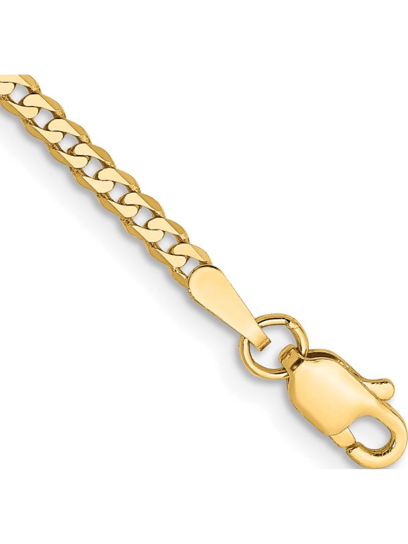 14K Yellow Gold 8 inch 2.2mm Flat Beveled Curb with Lobster Clasp Bracelet