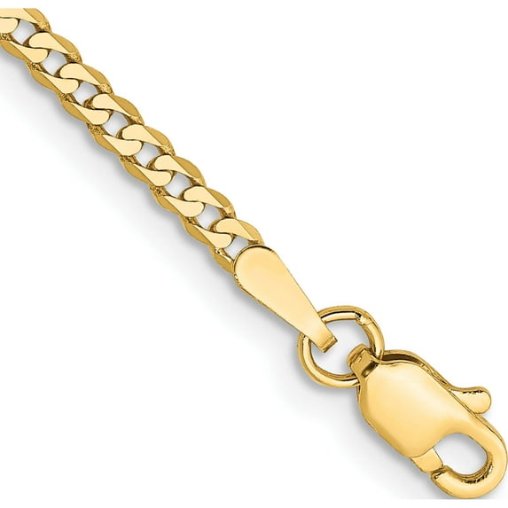 14K Yellow Gold 2.2mm Flat Beveled Curb Chain Anklet (9 X 2.2) Made In South Africa fbu060-9