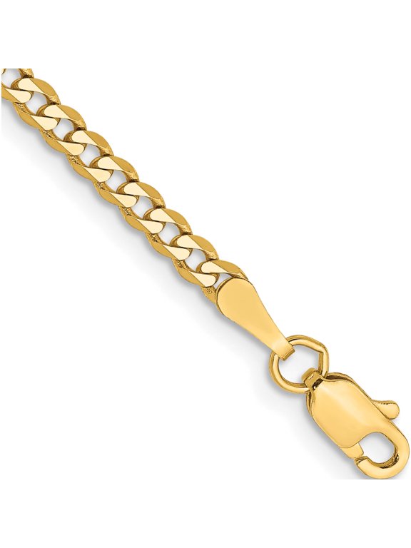 14K Yellow Gold 8 inch 2.3mm Flat Beveled Curb with Lobster Clasp Bracelet