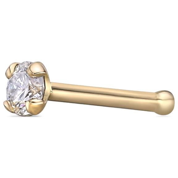 14K Yellow Gold 2.4mm .05 cttw Diamond Nose Ring Straight Stud 22G