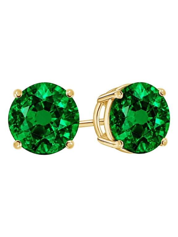 14K Yellow Gold 2.5 Carat Natural Emerald Stud Earrings 4 Prong Push Back for Women