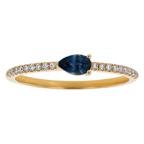 14K Yellow Gold 2/5 cttw. Diamonds and Blue Sapphire Band Ring by Hollywood Hills Jewelers