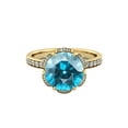 thumbnail image 1 of 14K Yellow Gold 2.50 ctw Blue Topaz Ring with Diamonds Flower Vintage Halo, 1 of 6