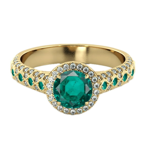 14K Yellow Gold 2.50 ctw Lab Created Green Emerald Stone Ring with Diamonds Vintage Micro Pave Halo