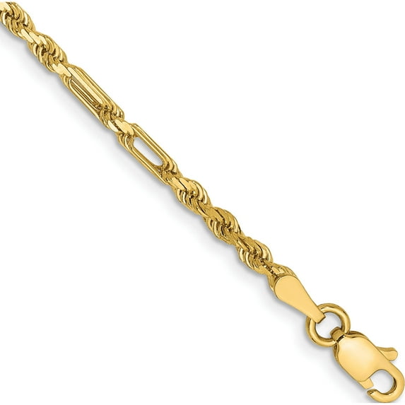 14K Yellow Gold 2.5mm D/C Milano Rope Chain (8 X 2.5) Made In Peru mil045-8