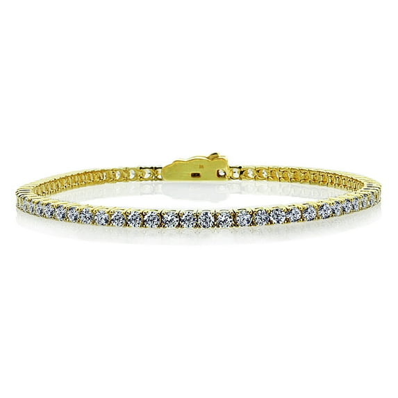 14K Yellow Gold 2.5mm Round Cubic Zirconia Prong Set Tennis Bracelet (Available Size 7, 7.25, 7.5 Inches), 7