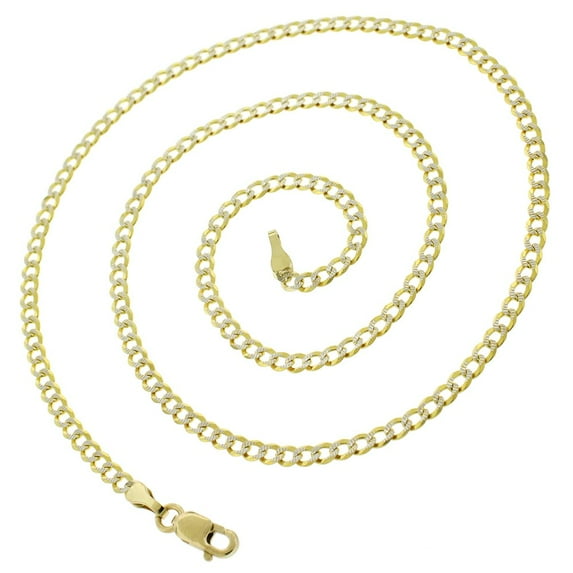14K Yellow Gold 2.5mm Solid Cuban Diamond Cut Chain, FREE Microfiber Cloth, Curb Pave Link Mens Womens Necklace, Giorgio Bergamo
