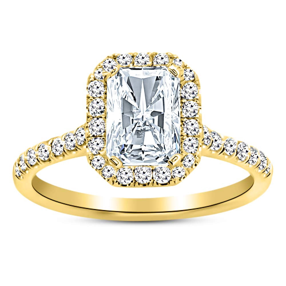 Large Yellow Lab 14K Yellow Gold 2.75 Carat LAB GROWN DIAMOND Halo Radiant Cut Diamond ...