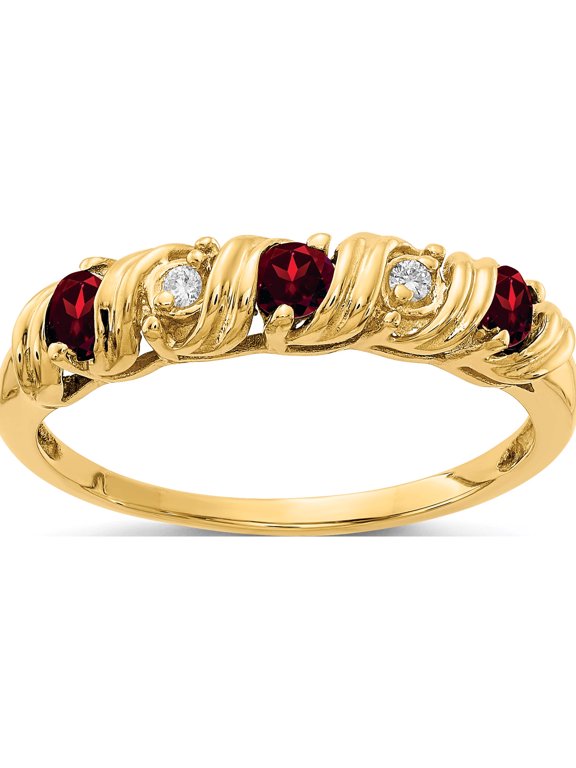 14K Yellow Gold 2.75mm Round Garnet and AA Diamond Twist Ring