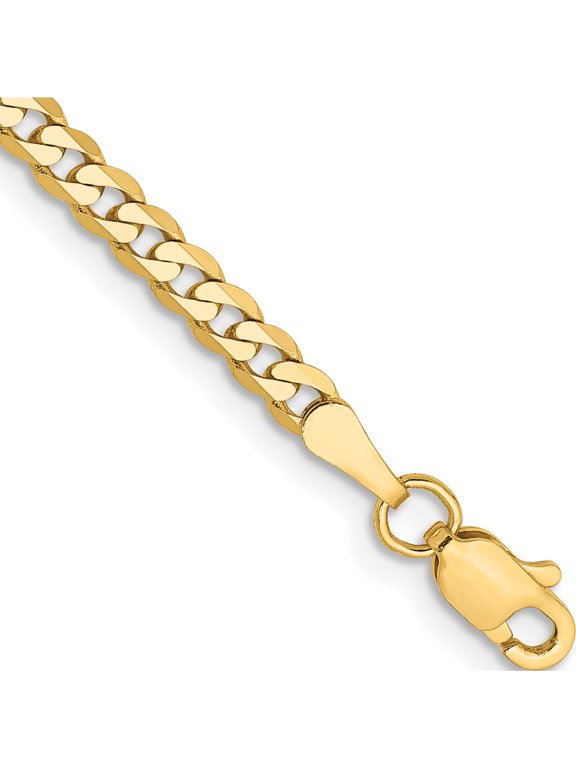 14K Yellow Gold 7 inch 2.9mm Flat Beveled Curb with Lobster Clasp Bracelet