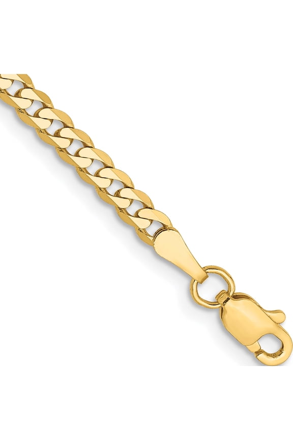 14K Yellow Gold 8 inch 2.9mm Flat Beveled Curb with Lobster Clasp Bracelet