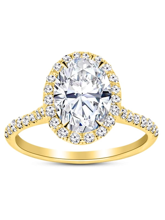 14K Yellow Gold 2 Carat LAB GROWN DIAMOND Halo Oval Cut Diamond Engagement Ring (E-F Color VS2-SI1 Clarity 1.5 Ct Center)