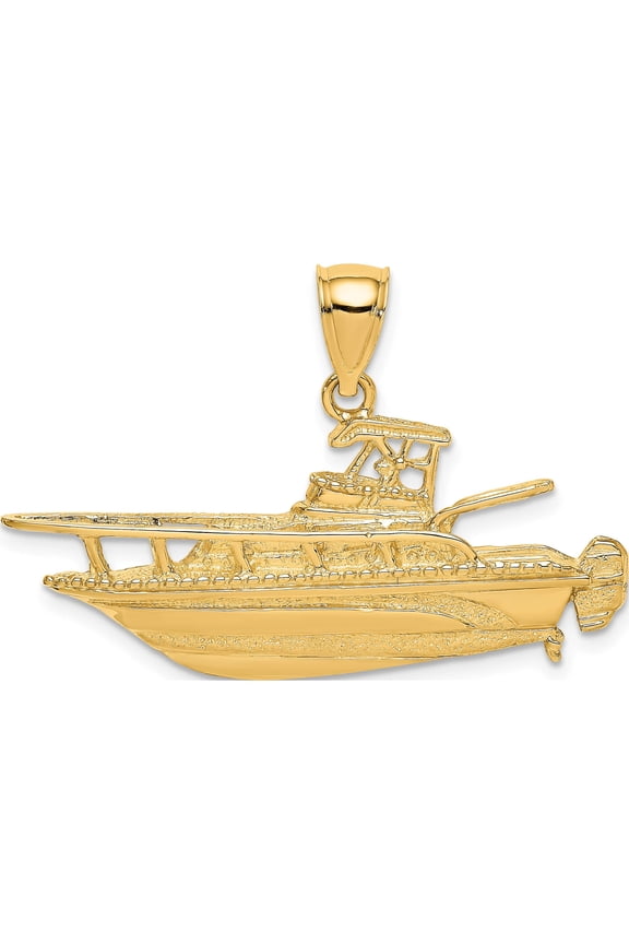 14K Yellow Gold 2-D Fishing Boat Charm (24.1 X 38.35) Made In United States k8031