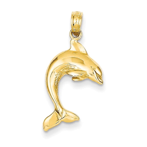 14K Yellow Gold 2-Dimensional Polished Finish Dolphin Jumping Design Charm Pendant