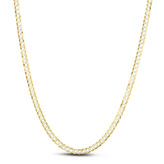 14K Yellow Gold 20in 3.2mm White Pave Curb Chain with Lobster Clasp