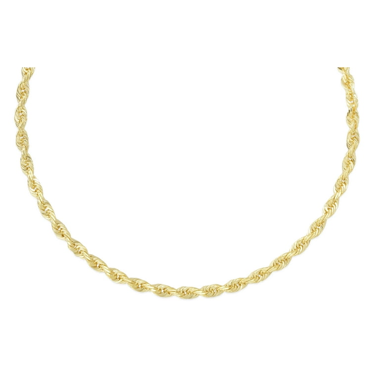 14K Yellow Gold 22in 3mm Solid Diamond Cut Rope Chain with Lobster Clasp