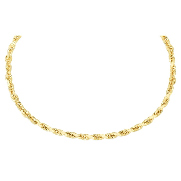 14K Yellow Gold 22in 4mm Solid Diamond Cut Rope Chain with Lobster Clasp