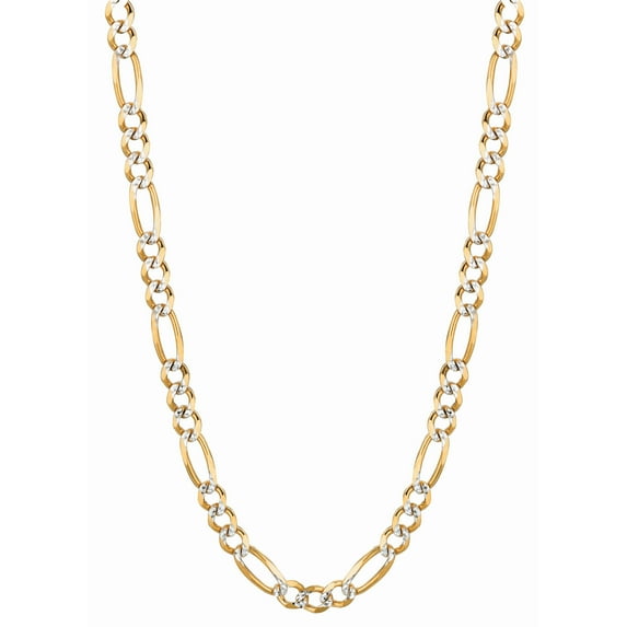 14K Yellow Gold 22in 6mm White Pave Figaro Chain with Lobster Clasp