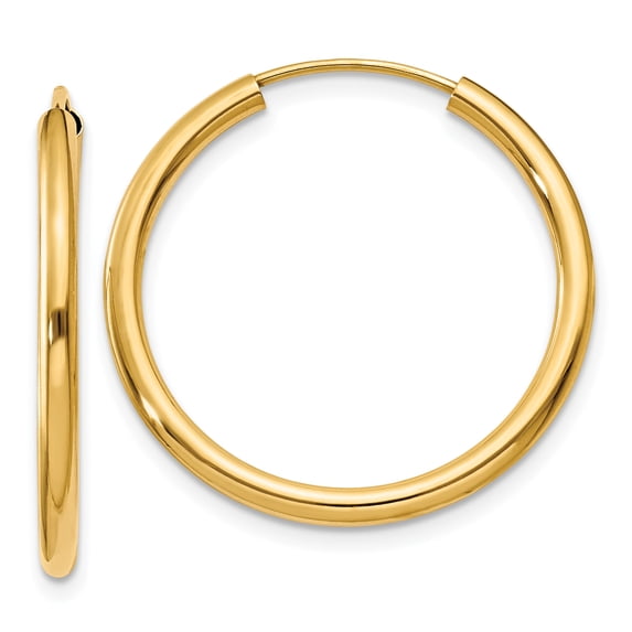 14K Yellow Gold 22mm x 2mm Round Endless Hoop Earrings