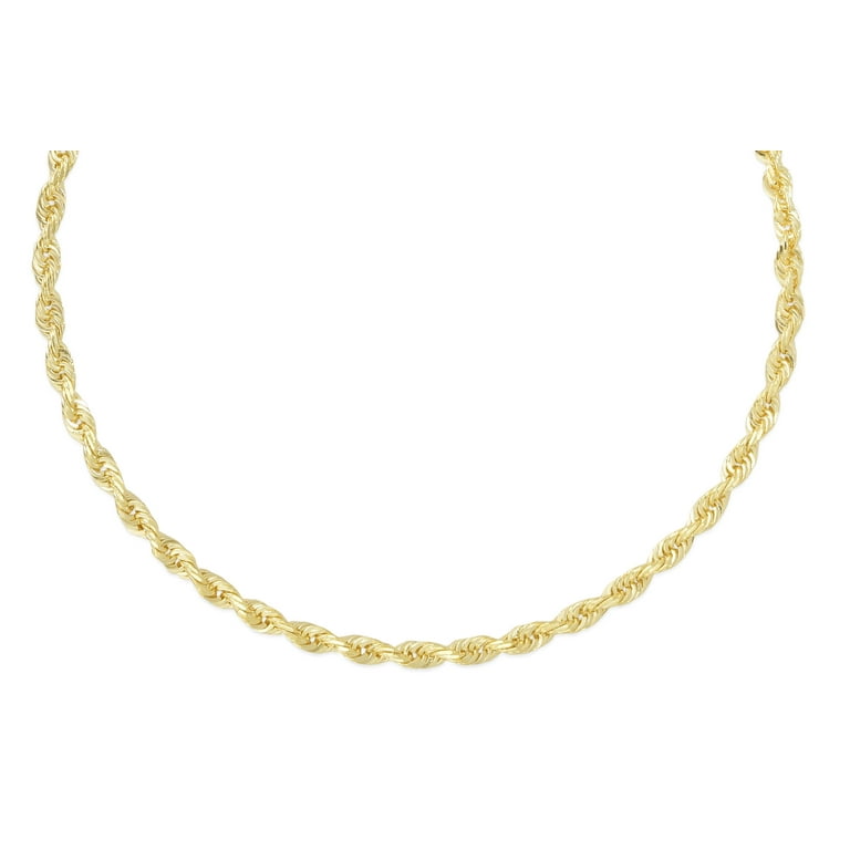 14K Yellow Gold 24in 3mm Solid Diamond Cut Rope Chain with Lobster