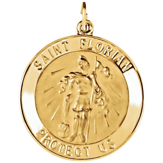 14K Yellow Gold 25.25mm Round St. Florian Medal