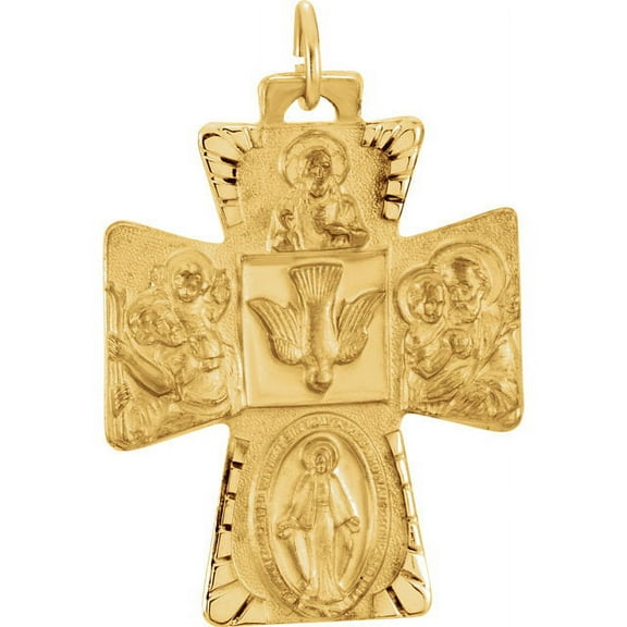 14K Yellow Gold 28x23.5mm Four-Way Cross Medal