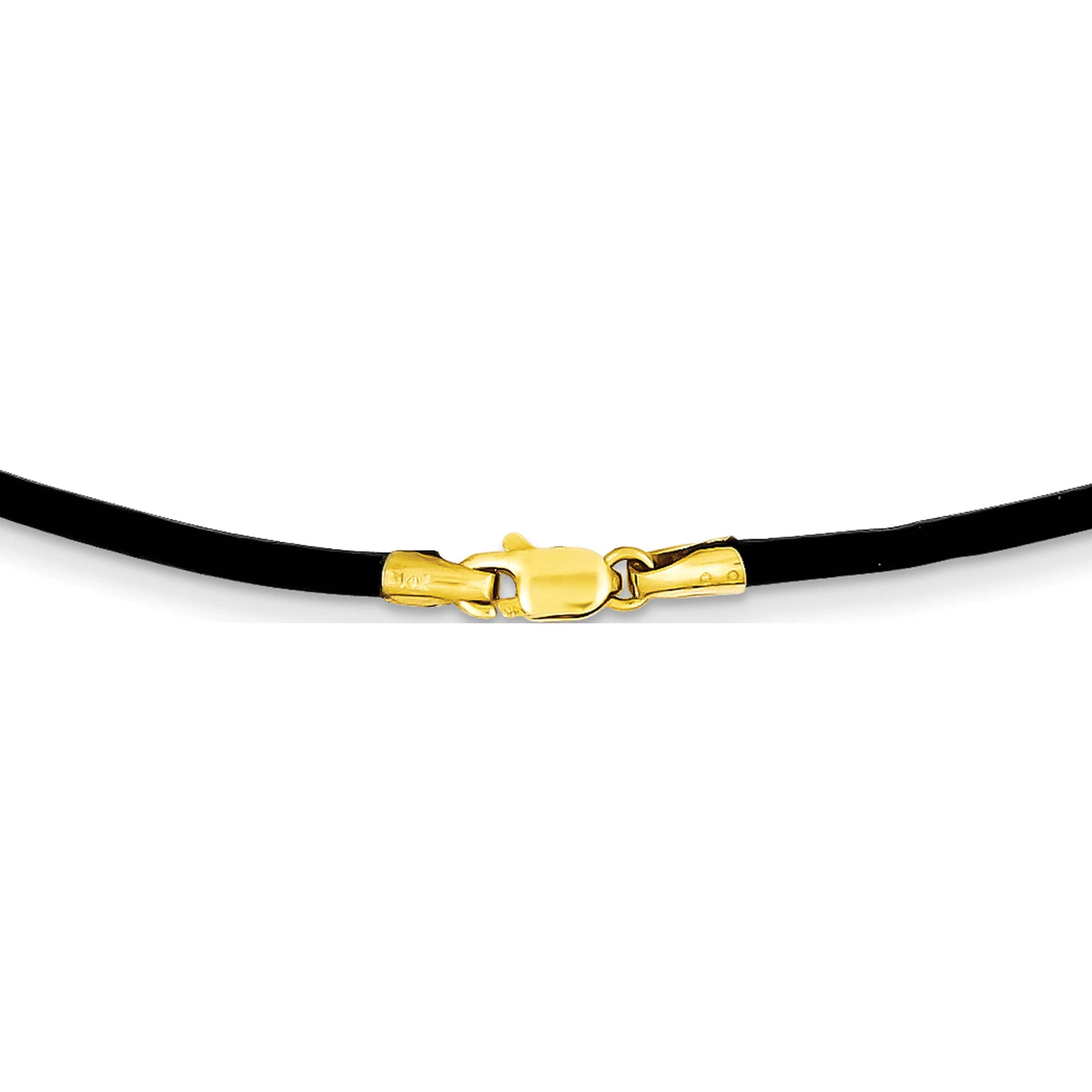 14K Yellow Gold 2mm 16In Black Leather Cord Necklace (16 X 2) Made In United States xg260-16