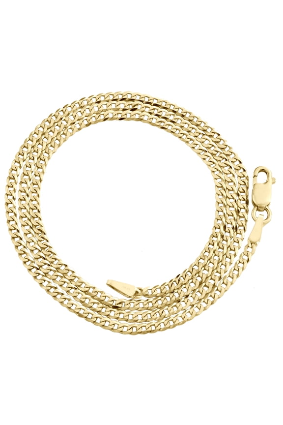 14K Yellow Gold 2mm Solid Plain Curb Cuban Chain Link Necklace 24 Inches
