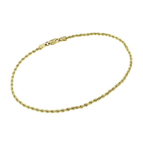 14K Yellow Gold 2mm Solid Rope Diamond Cut Bracelet or Anklet, FREE Microfiber Cloth, Link Chain 7" - 10", Giorgio Bergamo 10