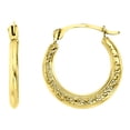 thumbnail image 1 of Decadence 14K Yellow Gold 2x14mm Polished Textured Greek Key Design Hoop Earrings, 1 of 5