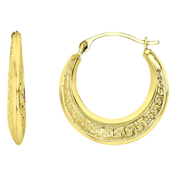 Decadence 14K Yellow Gold 2x18mm Polished Textured Greek Key Design Hoop Earrings