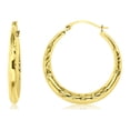thumbnail image 1 of Decadence 14K Yellow Gold 2x26mm Round Diamond Cut Flower Hoop Earrings, 1 of 5