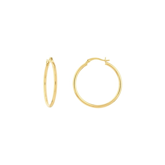 14K Yellow Gold 2x30mm Round Tube Polished Hoops - Women