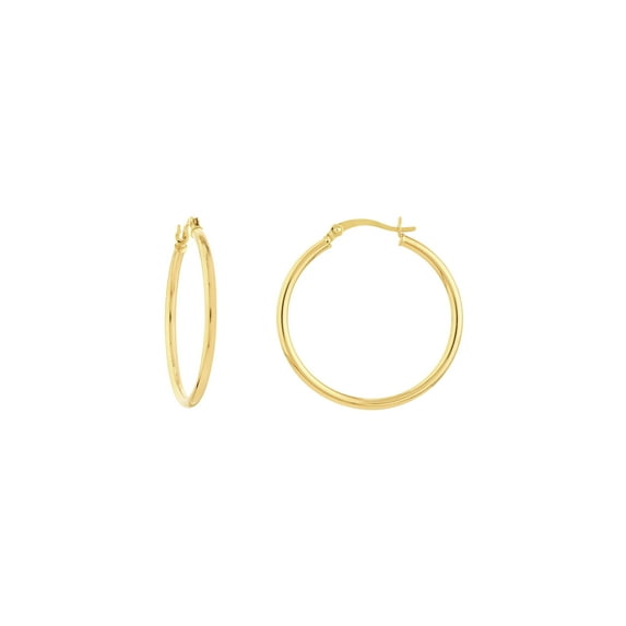 14K Yellow Gold 2x30mm Round Tube Polished Hoops - Women