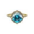 thumbnail image 1 of 14K Yellow Gold 3.25 ctw Blue Topaz Ring with Diamonds Flower Leaves Halo, 1 of 7