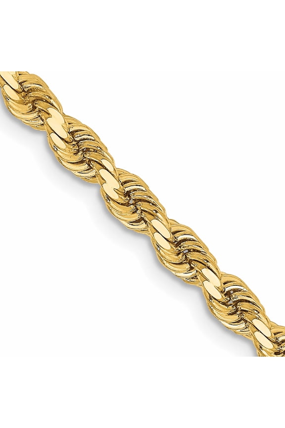 14K Yellow Gold 28 inch 3.25mm Diamond-cut Rope with Lobster Clasp Chain