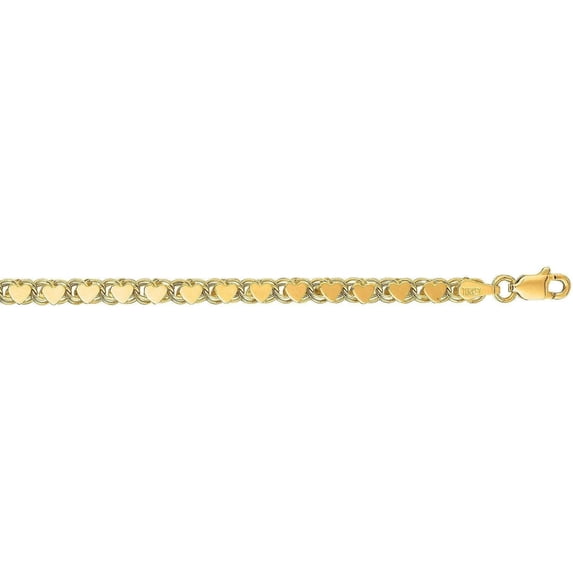 14K Yellow Gold 3.2mm Heart Chain with Lobster Lock Bracelet