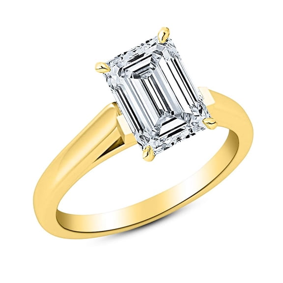 14K Yellow Gold 3/4 Carat Lab Grown Solitaire Emerald Cut Cathedral IGI Diamond Engagement Ring (0.75 Ct,E-F VS1-VS2)