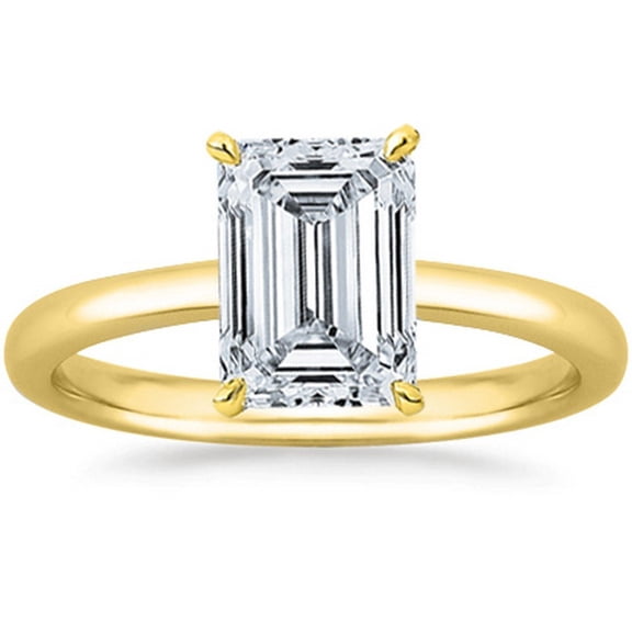14K Yellow Gold 3/4 Carat Lab Grown Solitaire Emerald Cut IGI Certified Diamond Engagement Ring (0.75 Ct,E-F SI1-SI2