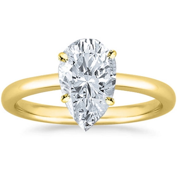 14K Yellow Gold 3/4 Carat Lab Grown Solitaire Pear Cut IGI Certified Diamond Engagement Ring (0.75 Ct,H-I VS2-SI1