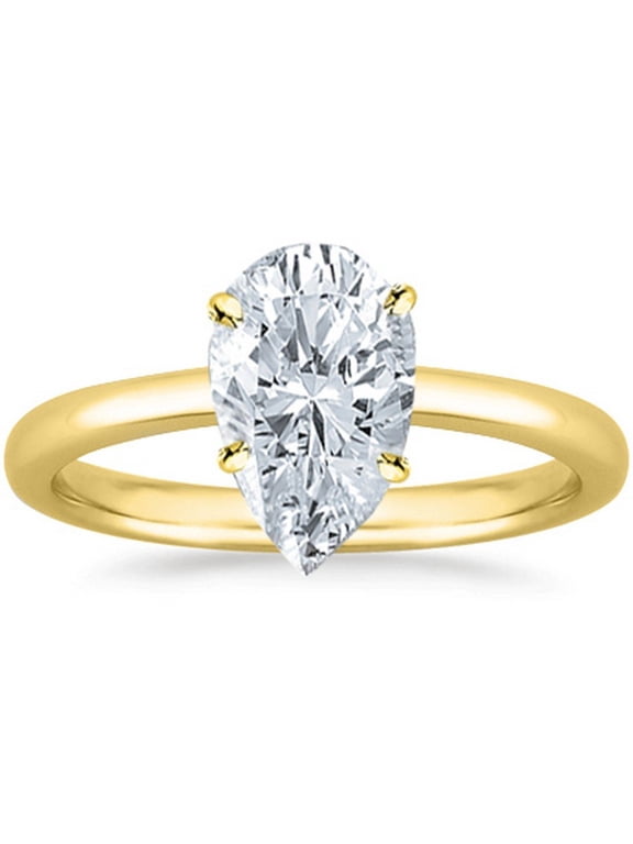 14K Yellow Gold 3/4 Carat Lab Grown Solitaire Pear Cut IGI Certified Diamond Engagement Ring (0.75 Ct,H-I VS2-SI1