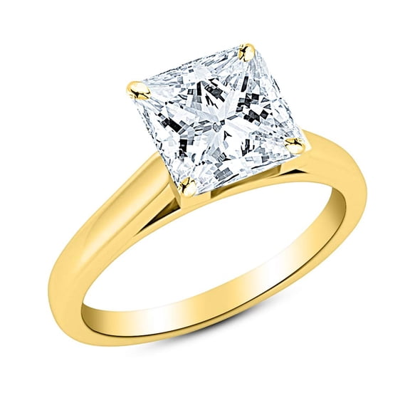 14K Yellow Gold 3/4 Carat Lab Grown Solitaire Princess Cut Cathedral IGI Diamond Engagement Ring (0.75 Ct,H-I VS2-SI1