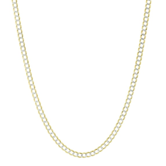14K Yellow Gold 3.5MM Solid Cuban Curb Link Two-Tone Pave Chain Necklaces, Real 14K Gold, Next Level Jewelry