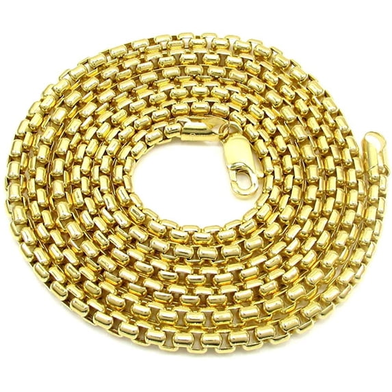 14K Yellow Gold 3.5mm Round Box Chain, FREE Microfiber Cloth, Rolo Link Mens Womens Necklace, Giorgio Bergamo