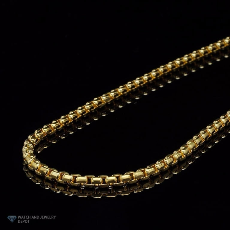 14K Yellow Gold 3.5mm Round Box Link Chain Necklace 26